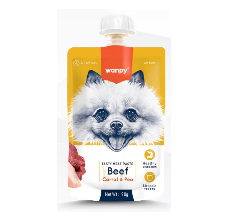 Wanpy Tasty Meat Paste Vacuno, Pollo y Verduras 90 Gramos Sachet Snackys